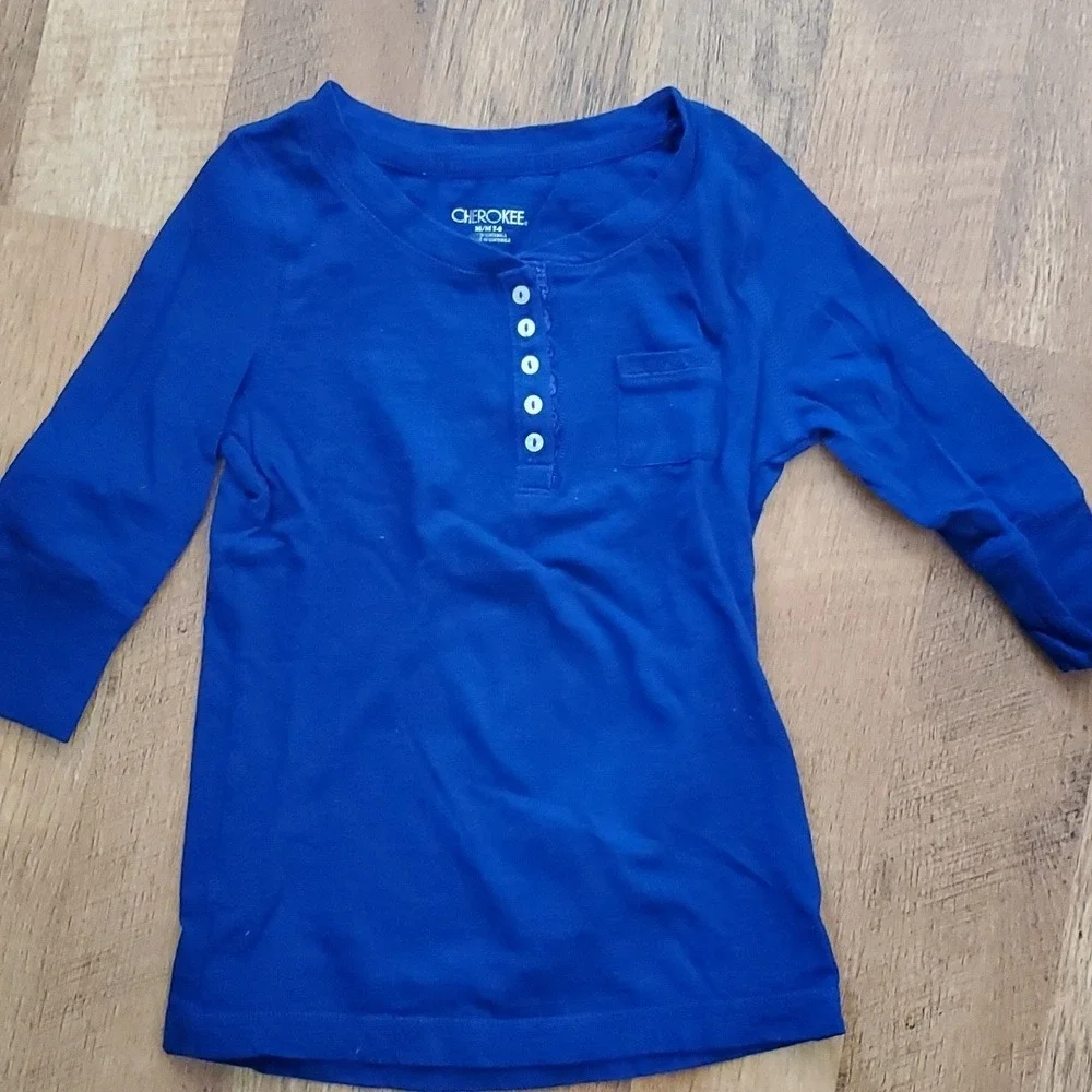 3 Pack Girls Cherokee 3/4 Sleeve Shirts Size 7-8 Royal Blue, Purple Stars, Black